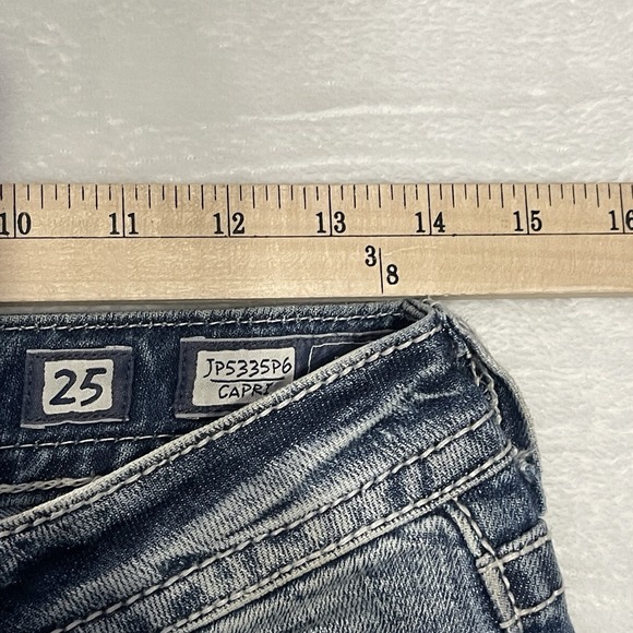 Miss Me Y2K Capri Jeans Women Sz 25 Embellished Rhinestone Flap Pocket Distress - Picture 7 of 11